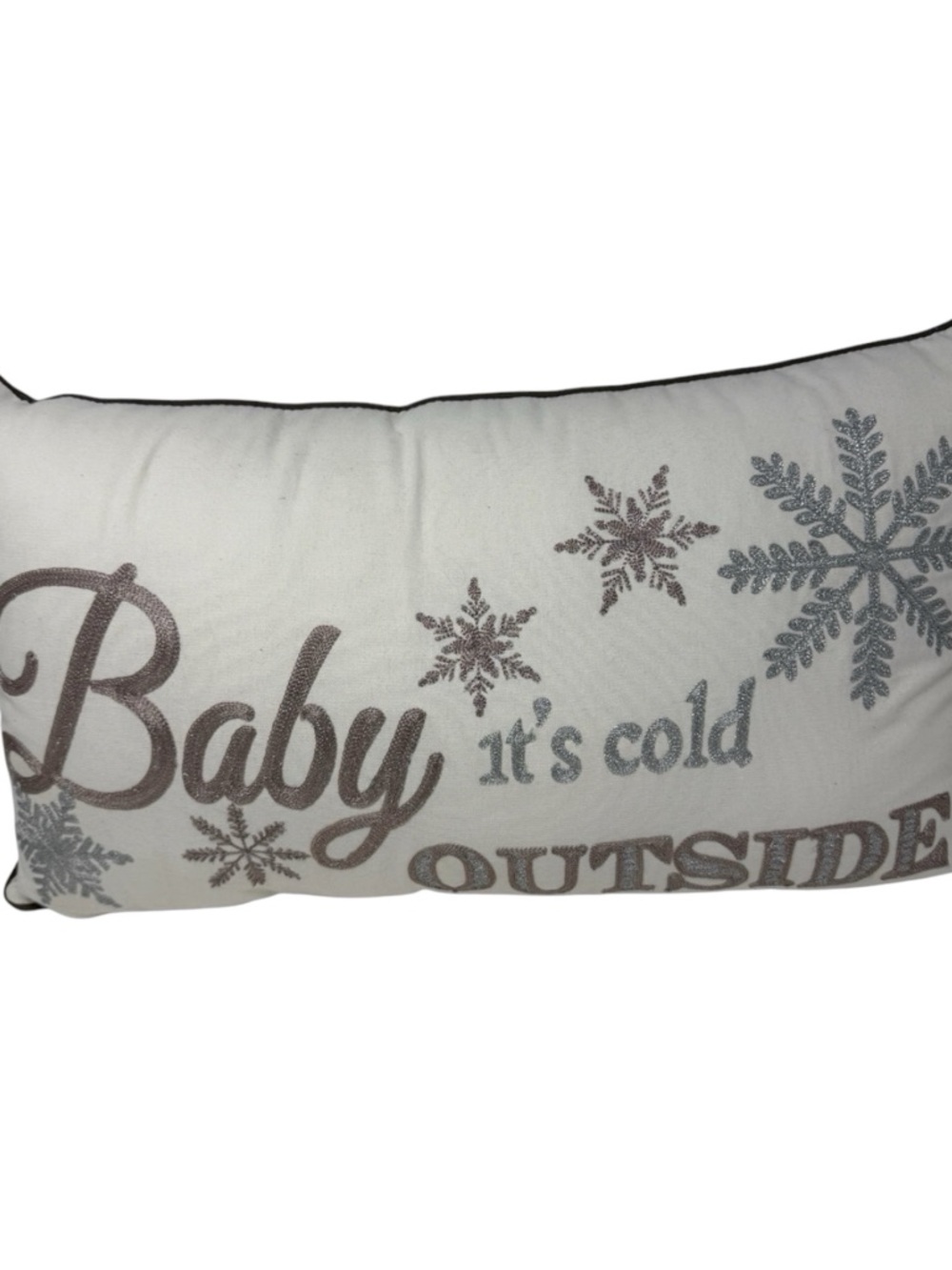 Holiday Lumbar Pillow - "Baby It's Cold Outside" in Cream and Silver